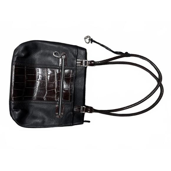 Black and Brown Brighton Women's Shoulder Bag with Crocodile Pattern Accent - Picture 1 of 7
